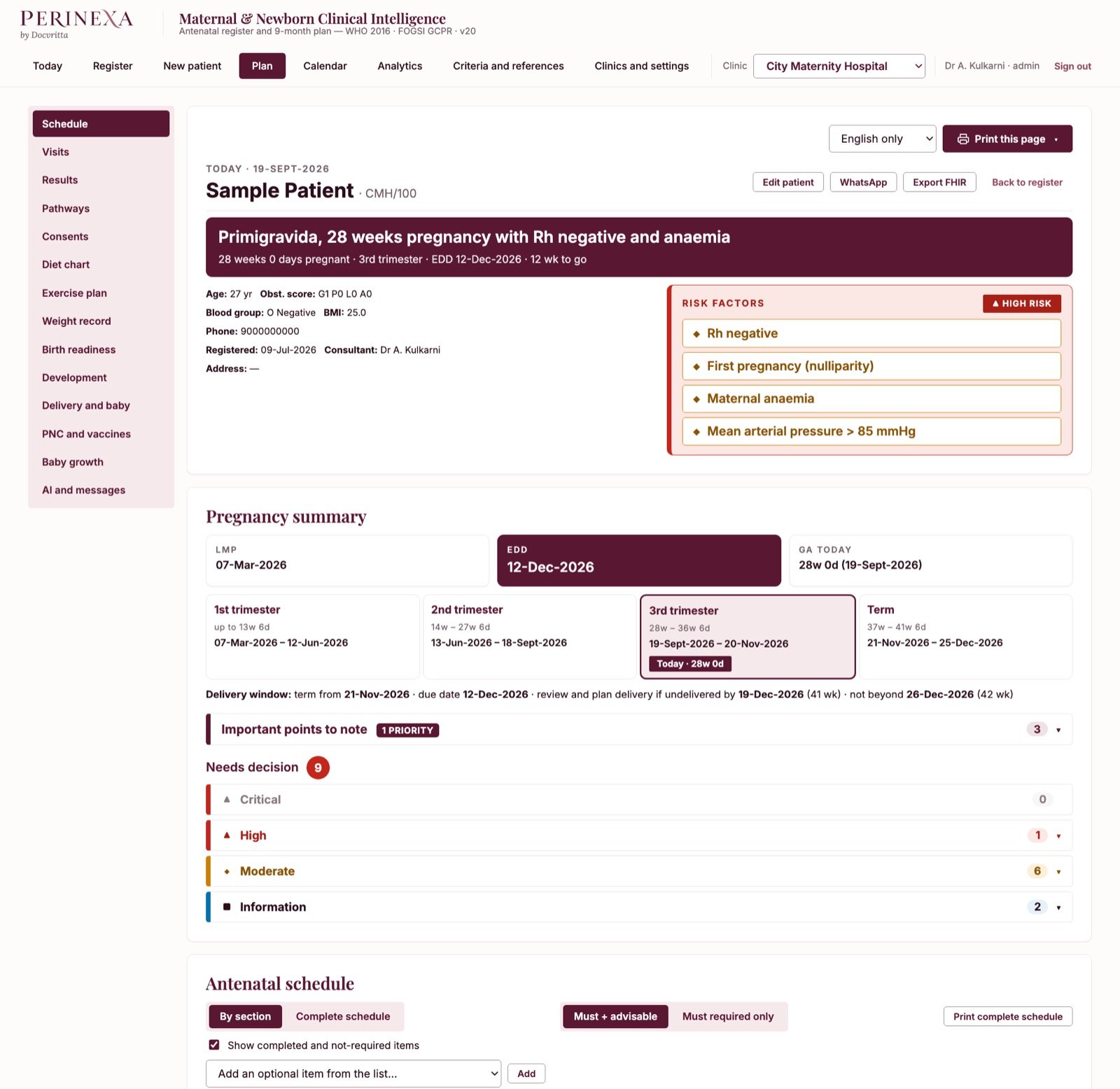 A patient's plan in Perinexa: diagnosis, risk factors, pregnancy summary and decisions